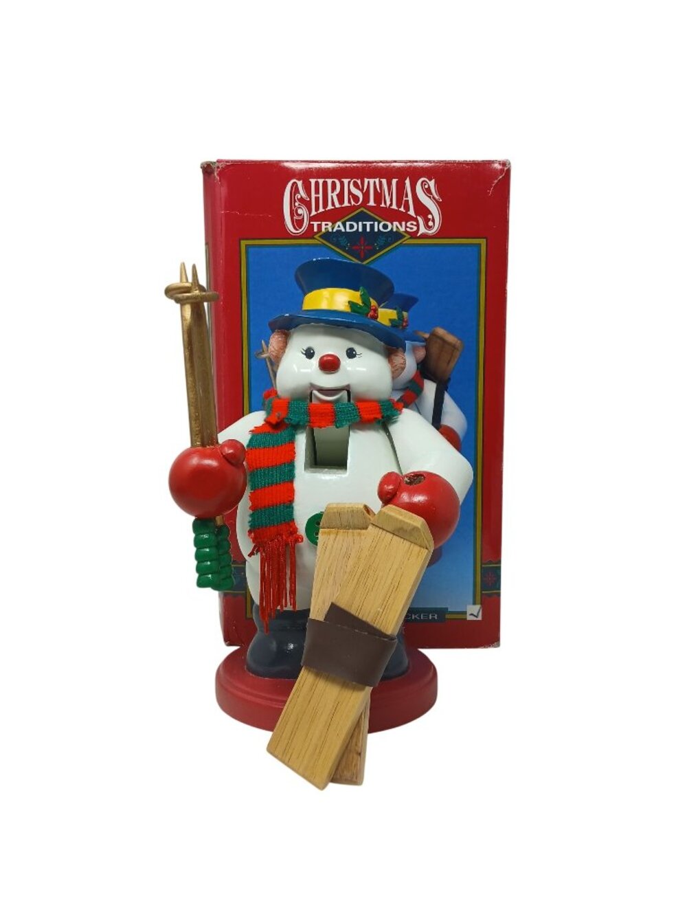 VTG Snowman Wooden Nutcracker Snowshoes Christmas Traditions Longs Drug READ#1-1